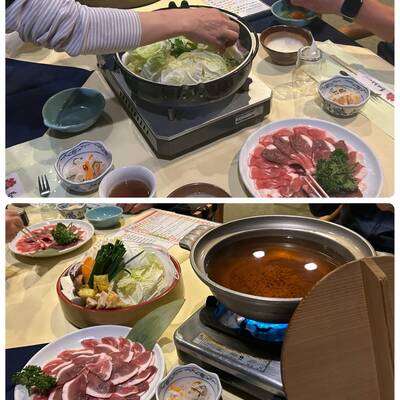 上:かもすき焼き　下：かも鍋